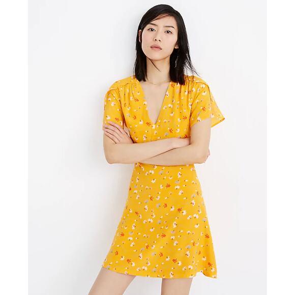 MADEWELL Silk Belladonna Dress Painted Carnations Vintage Lace Yellow Sz 4 {T3} - Picture 1 of 7